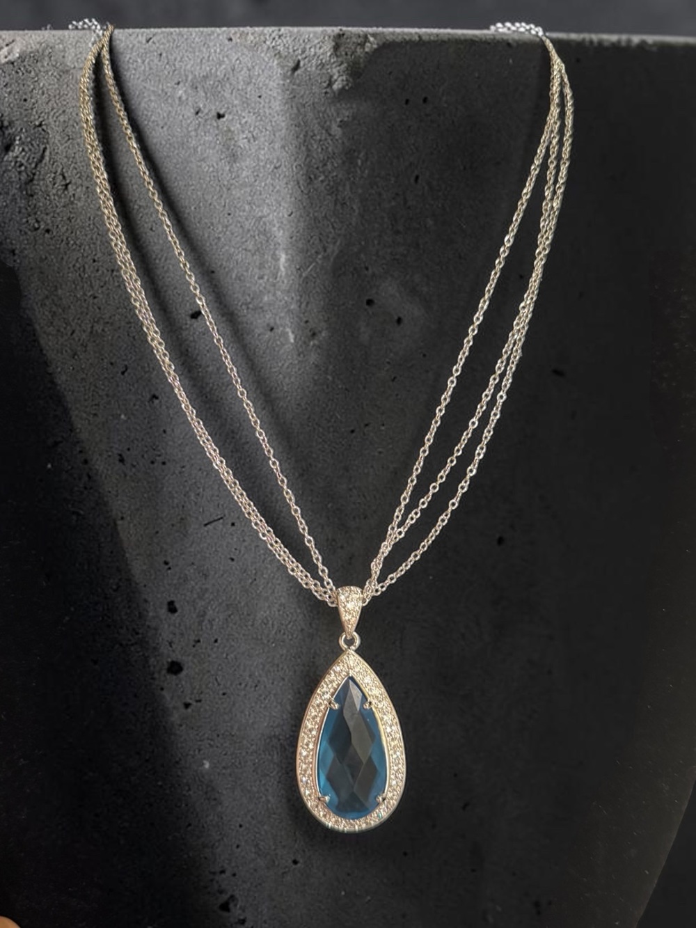 Vintage Ciro of Bond Street Multi-Strand Blue Topaz Pear Halo Necklace